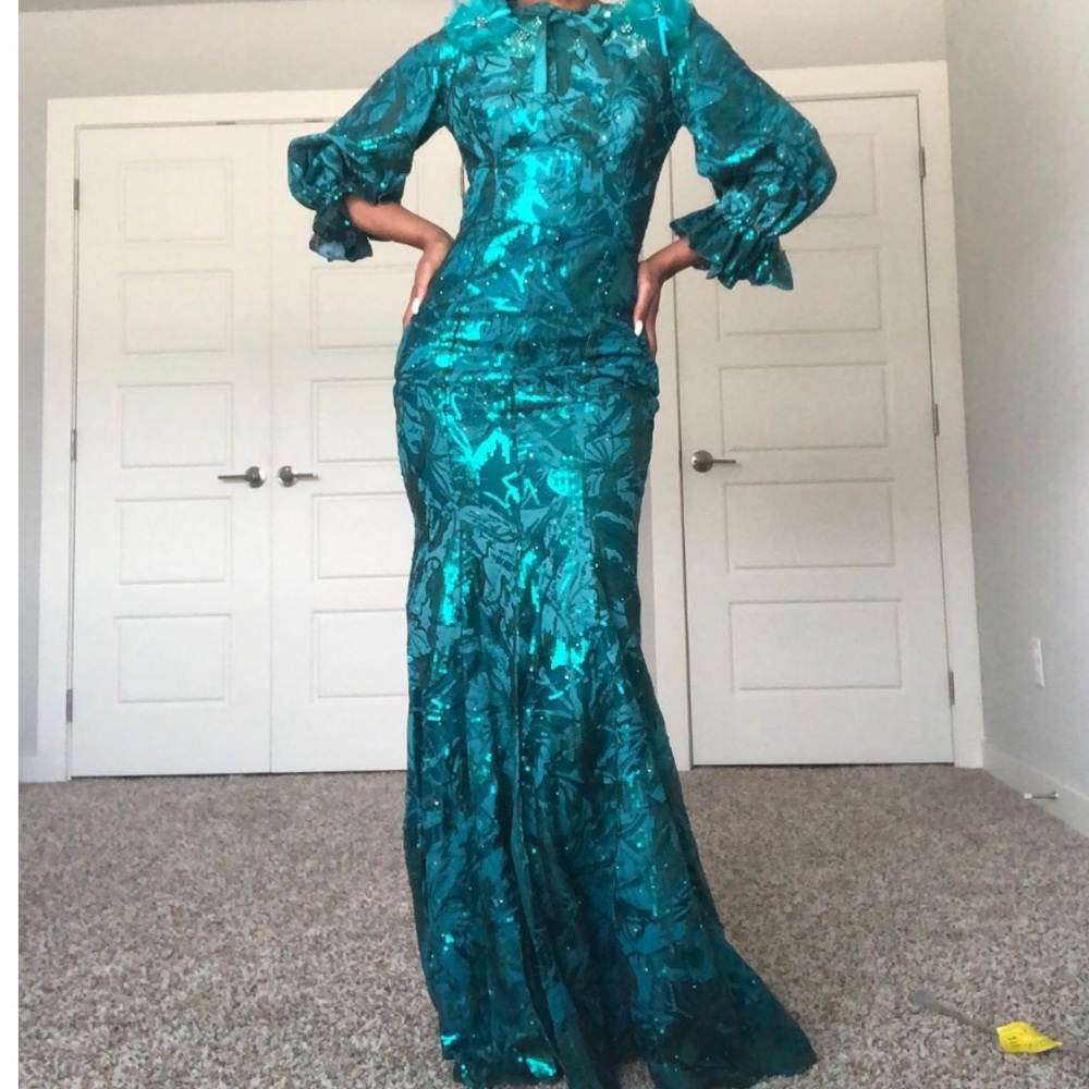Green Sequin Customized Occassion Dress - Picture 3 of 9